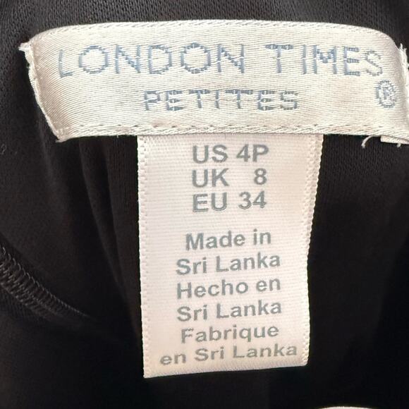 London Times Petite Sequin-Bodice Wide-Leg Jumpsuit Black Gold Women’s Sz 4P - Picture 8 of 9